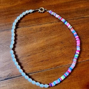 Polymer Clay Bead and Faux Pearl Necklace